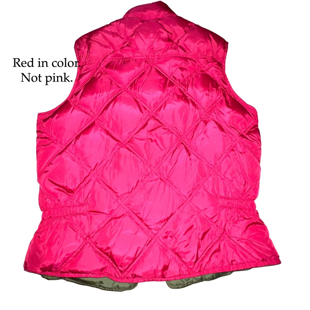 Vintage 80s 90s Eddie Bauer Goose Down Vest Diamond Quilt Pink Green M - Picture 2 of 14